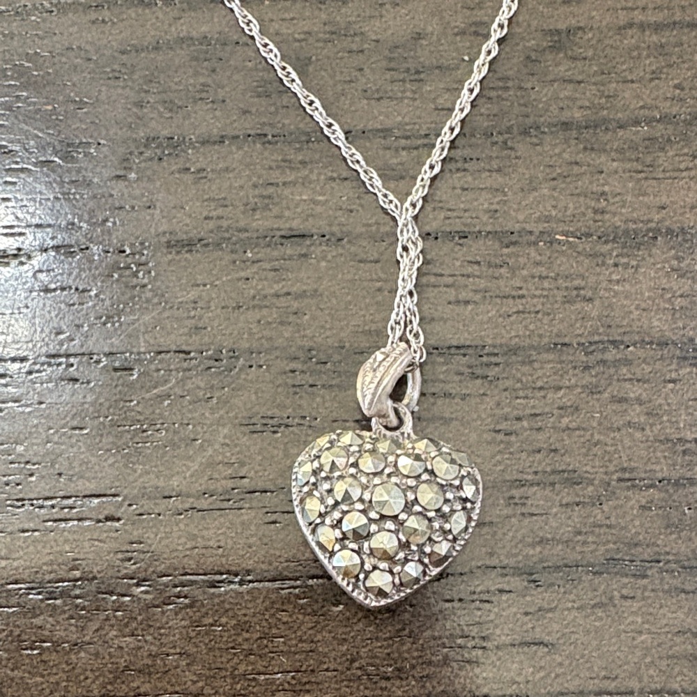 Sparkling Sterling Silver and Marcasite Heart Necklace